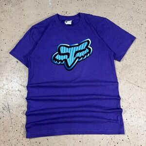 Vintage Y2K Fox Racing Purple Cyan Graphic T-Shirt Size Small